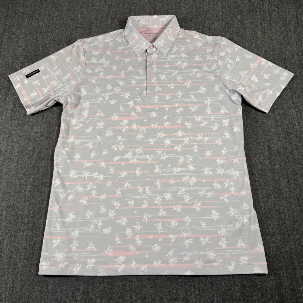 Galvin Green Golf Polo Shirt Men's XL Gray Pink Floral Performance Stretch